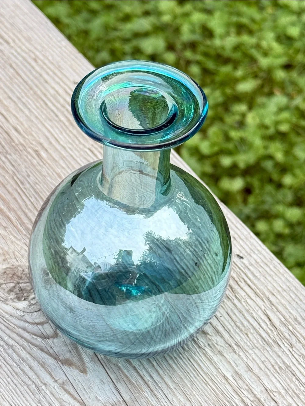 Handblown Iridescent Aqua Glass Bud Vase